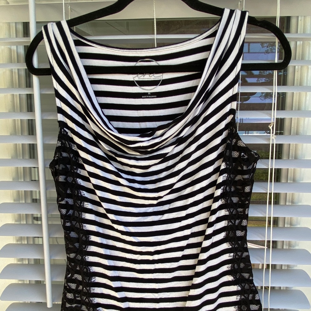 Black & White Striped Cowl Neck Tank